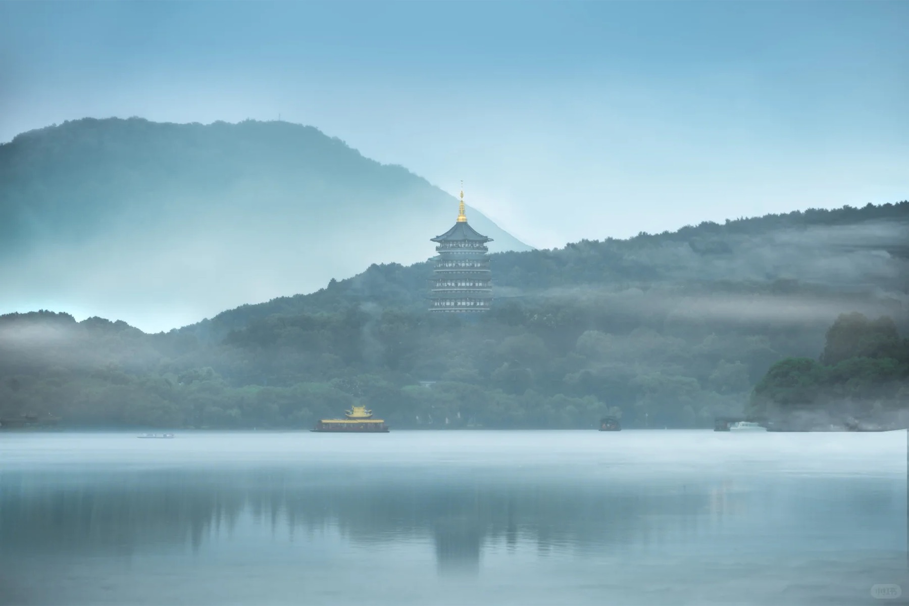 Wide misty West Lake